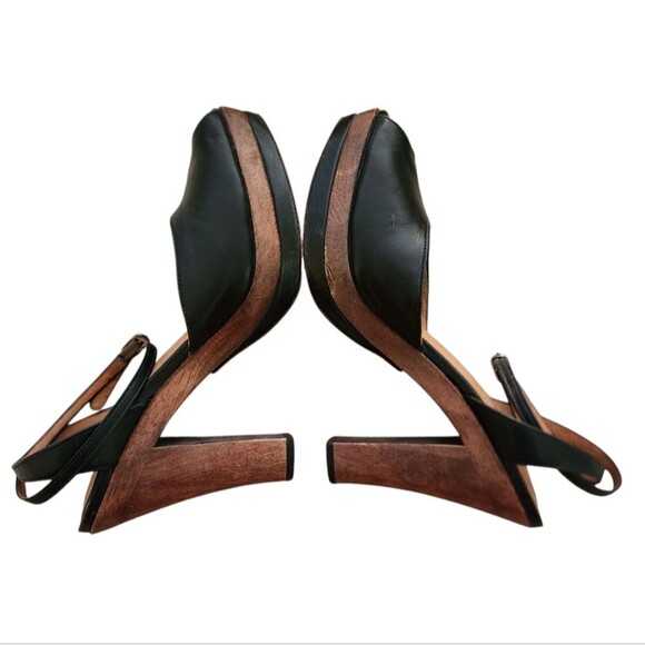 Corso Como Shoes Womens 6 Black Leather Ankle Strap Peep Toe Platform Heels - Picture 13 of 13